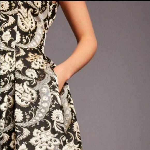 Ted Baker Ornate Paisley V-Neck Metallic Sleeveless Fit N Flare Dress - Picture 6 of 10